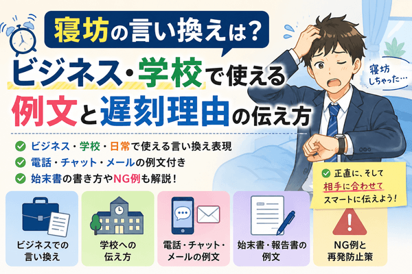 寝坊の言い換えは？ビジネス・学校で使える例文と遅刻理由の伝え方
